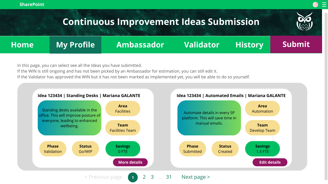 Continuous Improvement Ideas Submission Platform